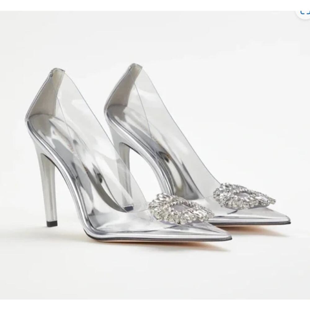 Good American Clear Heels Cinderella shoes CINDER-F*CKING-RELLA PUMP Sz 7.5 - Picture 1 of 9